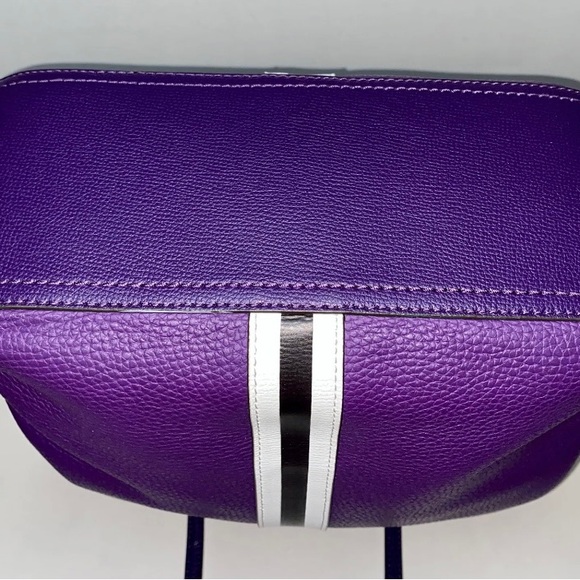 Henri Bendel Tote Large Leather West 57th Stripe North South Handbag Acai Purple - Picture 6 of 9